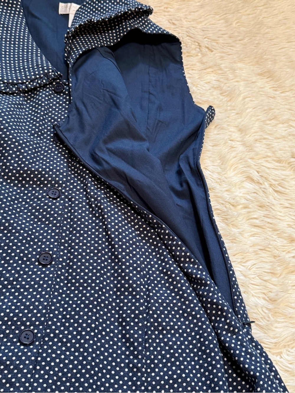 Caroline Constas Navy Blue & White Polka Dot Mini Dress - Size 8 - Picture 5 of 7